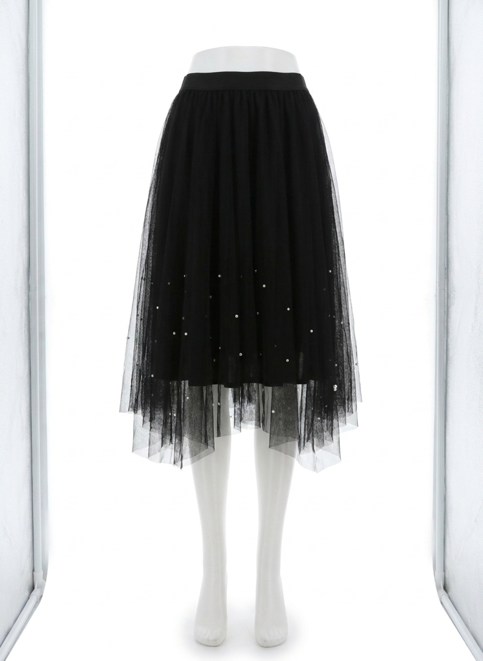 NEW APRICOT kayle pearl tulle midi skirt in black